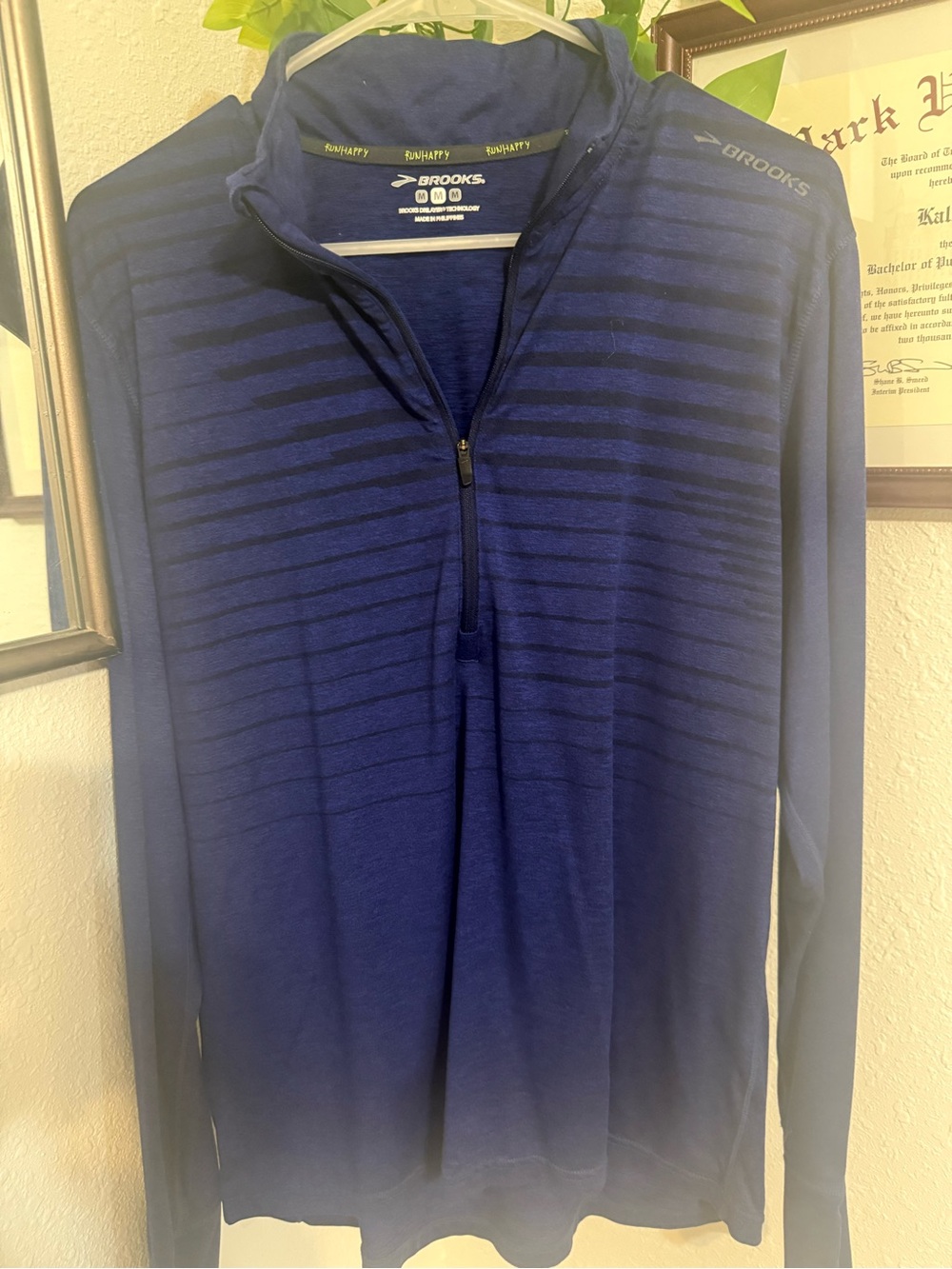 Brooks Men's Striped Quarter-Zip Pullover - Deep Blue